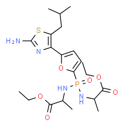 ChemSpider 2D Image | N,N'-((5-(2-amino-5-(2-methylpropyl)-4-thiazolyl)-2-furanyl)phosphinylidene)bis(alanine) diethyl ester | C21H33N4O6PS
