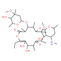 ChemSpider 2D Image | 14-Ethyl-12,13-dihydroxy-4-[(5-hydroxy-4-methoxy-4,6-dimethyltetrahydro-2H-pyran-2-yl)oxy]-6-{[3-hydroxy-6-methyl-4-(methylamino)tetrahydro-2H-pyran-2-yl]oxy}-7-methoxy-3,5,7,9,11,13-hexamethyloxacycl
otetradecane-2,10-dione (non-preferred name) | C37H67NO13