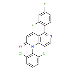 ChemSpider 2D Image | 1-(2,6-Dichlorophenyl)-5-(2,4-difluorophenyl)-1,6-naphthyridin-2(1H)-one | C20H10Cl2F2N2O