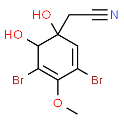 ChemSpider 2D Image | (3,5-Dibromo-1,6-dihydroxy-4-methoxy-2,4-cyclohexadien-1-yl)acetonitrile | C9H9Br2NO3