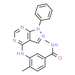 ChemSpider 2D Image | N,4-Dimethyl-3-[(1-phenyl-1H-pyrazolo[3,4-d]pyrimidin-4-yl)amino]benzamide | C20H18N6O