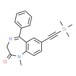 ChemSpider 2D Image | 1-Methyl-5-phenyl-7-[(trimethylsilyl)ethynyl]-1,3-dihydro-2H-1,4-benzodiazepin-2-one | C21H22N2OSi