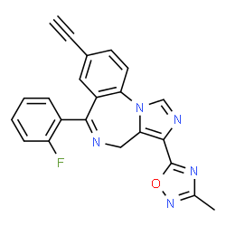 ChemSpider 2D Image | 8-ethynyl-6-(2-fluorophenyl)-3-(3-methyl-1,2,4-oxadiazol-5-yl)-4H-imidazo[1,5-a][1,4]benzodiazepine | C22H14FN5O