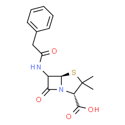 ChemSpider 2D Image | (2S,5R)-3,3-Dimethyl-7-oxo-6-[(phenylacetyl)amino]-4-thia-1-azabicyclo[3.2.0]heptane-2-carboxylic acid | C16H18N2O4S