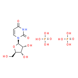ChemSpider 2D Image | 1-[(2R,3R,4S,5R)-3,4-dihydroxy-5-(hydroxymethyl)tetrahydrofuran-2-yl]pyrimidine-2,4-dione; phosphoric acid | C9H18N2O14P2
