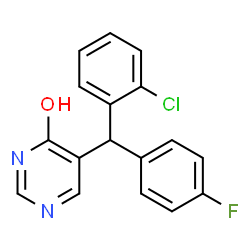 ChemSpider 2D Image | 5-[(2-chlorophenyl)-(4-fluorophenyl)methyl]pyrimidin-4-ol | C17H12ClFN2O