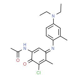 ChemSpider 2D Image | N-(5-Chloro-3-(4-(diethylamino)-2-methylphenylimino)-4-methyl-6-oxo-1,4-cyclohexadienyl)acetamide | C20H24ClN3O2
