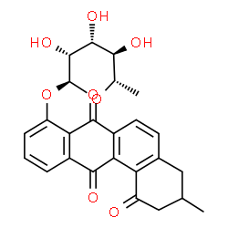 ChemSpider 2D Image | 3-Methyl-1,7,12-trioxo-1,2,3,4,7,12-hexahydro-8-tetraphenyl 6-deoxy-alpha-L-mannopyranoside | C25H24O8