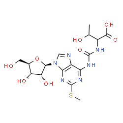 ChemSpider 2D Image | 2-[({9-[(2R,3R,4S,5R)-3,4-Dihydroxy-5-(hydroxymethyl)tetrahydro-2-furanyl]-2-(methylsulfanyl)-9H-purin-6-yl}carbamoyl)amino]-3-hydroxybutanoic acid | C16H22N6O8S