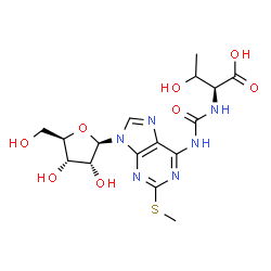 ChemSpider 2D Image | L-Threonine, N-(((2-(methylthio)-9-beta-D-ribofuranosyl-9H-purin-6-yl)amino)carbonyl)- | C16H22N6O8S