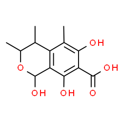 ChemSpider 2D Image | 1,6,8-Trihydroxy-3,4,5-trimethyl-3,4-dihydro-1H-isochromene-7-carboxylic acid | C13H16O6