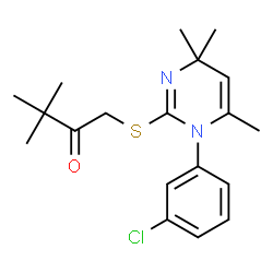 ChemSpider 2D Image | 1-{[1-(3-chlorophenyl)-4,4,6-trimethyl-1,4-dihydropyrimidin-2-yl]thio}-3,3-dimethylbutan-2-one | C19H25ClN2OS