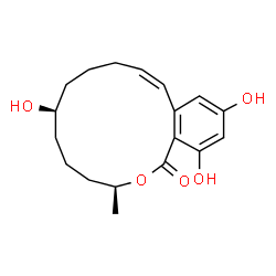 ChemSpider 2D Image | (3S,7S,11Z)-7,14,16-Trihydroxy-3-methyl-3,4,5,6,7,8,9,10-octahydro-1H-2-benzoxacyclotetradecin-1-one | C18H24O5