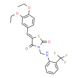 ChemSpider 2D Image | 5-(3,4-diethoxybenzylidene)-3-{[2-(trifluoromethyl)anilino]methyl}-1,3-thiazolidine-2,4-dione | C22H21F3N2O4S