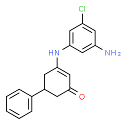 ChemSpider 2D Image | 3-[(3-Amino-5-chlorophenyl)amino]-5-phenyl-2-cyclohexen-1-one | C18H17ClN2O