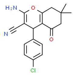 ChemSpider 2D Image | 2-amino-4-(4-chlorophenyl)-7,7-dimethyl-5-oxo-6,8-dihydro-4H-chromene-3-carbonitrile | C18H17ClN2O2