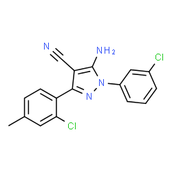 ChemSpider 2D Image | 5-Amino-3-(2-chloro-4-methylphenyl)-1-(3-chlorophenyl)-1H-pyrazole-4-carbonitrile | C17H12Cl2N4