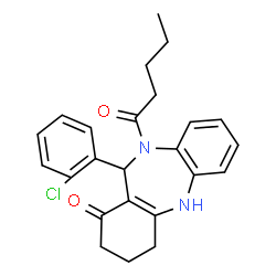 ChemSpider 2D Image | 11-(2-Chlorophenyl)-10-pentanoyl-2,3,4,5,10,11-hexahydro-1H-dibenzo[b,e][1,4]diazepin-1-one | C24H25ClN2O2