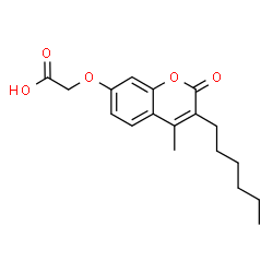 ChemSpider 2D Image | [(3-Hexyl-4-methyl-2-oxo-2H-chromen-7-yl)oxy]acetic acid | C18H22O5