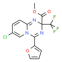 ChemSpider 2D Image | Methyl 7-chloro-4-(2-furyl)-2-(trifluoromethyl)-2H-pyrido[1,2-a][1,3,5]triazine-2-carboxylate | C14H9ClF3N3O3