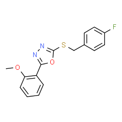 ChemSpider 2D Image | 2-[(4-Fluorobenzyl)sulfanyl]-5-(2-methoxyphenyl)-1,3,4-oxadiazole | C16H13FN2O2S