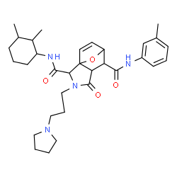 ChemSpider 2D Image | N~2~-(2,3-Dimethylcyclohexyl)-N~6~-(3-methylphenyl)-4-oxo-3-[3-(1-pyrrolidinyl)propyl]-10-oxa-3-azatricyclo[5.2.1.0~1,5~]dec-8-ene-2,6-dicarboxamide | C32H44N4O4