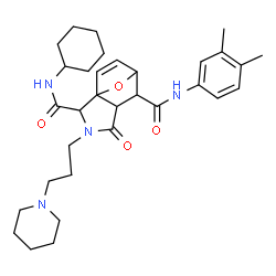 ChemSpider 2D Image | N~2~-Cyclohexyl-N~6~-(3,4-dimethylphenyl)-4-oxo-3-[3-(1-piperidinyl)propyl]-10-oxa-3-azatricyclo[5.2.1.0~1,5~]dec-8-ene-2,6-dicarboxamide | C32H44N4O4