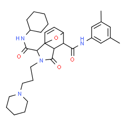 ChemSpider 2D Image | N~2~-Cyclohexyl-N~6~-(3,5-dimethylphenyl)-4-oxo-3-[3-(1-piperidinyl)propyl]-10-oxa-3-azatricyclo[5.2.1.0~1,5~]dec-8-ene-2,6-dicarboxamide | C32H44N4O4