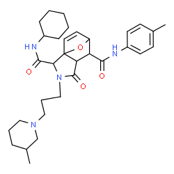 ChemSpider 2D Image | N~2~-Cyclohexyl-N~6~-(4-methylphenyl)-3-[3-(3-methyl-1-piperidinyl)propyl]-4-oxo-10-oxa-3-azatricyclo[5.2.1.0~1,5~]dec-8-ene-2,6-dicarboxamide | C32H44N4O4