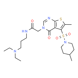 ChemSpider 2D Image | N-[3-(Diethylamino)propyl]-2-{6-methyl-5-[(4-methyl-1-piperidinyl)sulfonyl]-4-oxothieno[2,3-d]pyrimidin-3(4H)-yl}acetamide | C22H35N5O4S2