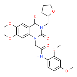 ChemSpider 2D Image | 2-[6,7-Dimethoxy-2,4-dioxo-3-(tetrahydro-2-furanylmethyl)-3,4-dihydro-1(2H)-quinazolinyl]-N-(2,4-dimethoxyphenyl)acetamide | C25H29N3O8