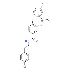 ChemSpider 2D Image | 2-Chloro-N-[2-(4-chlorophenyl)ethyl]-11-ethyldibenzo[b,f][1,4]thiazepine-8-carboxamide | C24H20Cl2N2OS