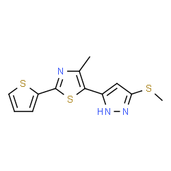 ChemSpider 2D Image | 4-methyl-5-[3-(methylthio)-1H-pyrazol-5-yl]-2-(2-thienyl)-1,3-thiazole | C12H11N3S3