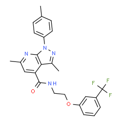 ChemSpider 2D Image | 3,6-Dimethyl-1-(4-methylphenyl)-N-{2-[3-(trifluoromethyl)phenoxy]ethyl}-1H-pyrazolo[3,4-b]pyridine-4-carboxamide | C25H23F3N4O2