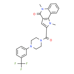 ChemSpider 2D Image | 1,5-Dimethyl-2-({4-[3-(trifluoromethyl)phenyl]-1-piperazinyl}carbonyl)-1,5-dihydro-4H-pyrrolo[3,2-c]quinolin-4-one | C25H23F3N4O2