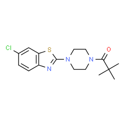 ChemSpider 2D Image | 1-[4-(6-chloro-1,3-benzothiazol-2-yl)piperazino]-2,2-dimethylpropan-1-one | C16H20ClN3OS