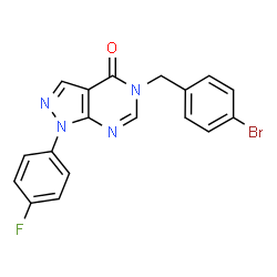 ChemSpider 2D Image | 5-(4-Bromobenzyl)-1-(4-fluorophenyl)-1,5-dihydro-4H-pyrazolo[3,4-d]pyrimidin-4-one | C18H12BrFN4O