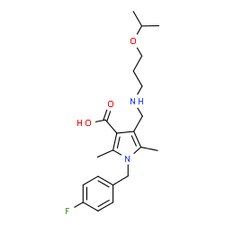 ChemSpider 2D Image | 1-(4-Fluorobenzyl)-4-{[(3-isopropoxypropyl)amino]methyl}-2,5-dimethyl-1H-pyrrole-3-carboxylic acid | C21H29FN2O3