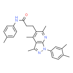 ChemSpider 2D Image | 3-[1-(3,4-Dimethylphenyl)-3,4,6-trimethyl-1H-pyrazolo[3,4-b]pyridin-5-yl]-N-(4-methylphenyl)propanamide | C27H30N4O