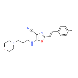 ChemSpider 2D Image | 2-[(E)-2-(4-Fluorophenyl)vinyl]-5-{[3-(4-morpholinyl)propyl]amino}-1,3-oxazole-4-carbonitrile | C19H21FN4O2