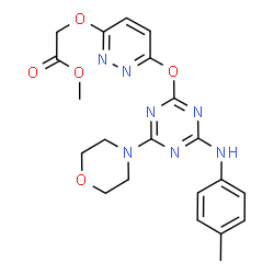 ChemSpider 2D Image | Methyl {[6-({4-[(4-methylphenyl)amino]-6-(4-morpholinyl)-1,3,5-triazin-2-yl}oxy)-3-pyridazinyl]oxy}acetate | C21H23N7O5