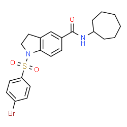 ChemSpider 2D Image | 1-[(4-Bromophenyl)sulfonyl]-N-cycloheptyl-5-indolinecarboxamide | C22H25BrN2O3S