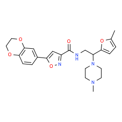 ChemSpider 2D Image | 5-(2,3-Dihydro-1,4-benzodioxin-6-yl)-N-[2-(5-methyl-2-furyl)-2-(4-methyl-1-piperazinyl)ethyl]-1,2-oxazole-3-carboxamide | C24H28N4O5
