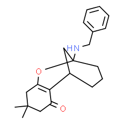 ChemSpider 2D Image | 9-(Benzylamino)-5,5-dimethyl-8-oxatricyclo[7.3.1.0~2,7~]tridec-2(7)-en-3-one | C21H27NO2
