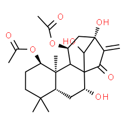 ChemSpider 2D Image | (1beta,5beta,7alpha,9xi,10alpha,11beta,13alpha)-7,13,14-Trihydroxy-15-oxokaur-16-ene-1,11-diyl diacetate | C24H34O8