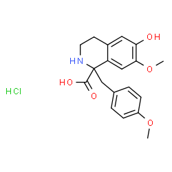 ChemSpider 2D Image | 6-Hydroxy-7-methoxy-1-(4-methoxybenzyl)-1,2,3,4-tetrahydro-1-isoquinolinecarboxylic acid hydrochloride (1:1) | C19H22ClNO5