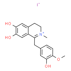 ChemSpider 2D Image | 6,7-Dihydroxy-1-(3-hydroxy-4-methoxybenzyl)-2-methyl-3,4-dihydroisoquinolinium iodide | C18H20INO4