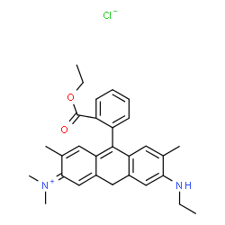ChemSpider 2D Image | 10-[2-(Ethoxycarbonyl)phenyl]-7-(ethylamino)-N,N,3,6-tetramethyl-2(9H)-anthraceniminium chloride | C29H33ClN2O2