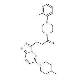 ChemSpider 2D Image | 1-[4-(2-Fluorophenyl)-1-piperazinyl]-3-[6-(4-methyl-1-piperidinyl)[1,2,4]triazolo[4,3-b]pyridazin-3-yl]-1-propanone | C24H30FN7O