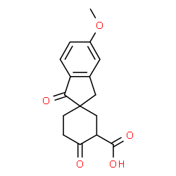 ChemSpider 2D Image | 5'-Methoxy-1',4-dioxo-1',3'-dihydrospiro[cyclohexane-1,2'-indene]-3-carboxylic acid | C16H16O5
